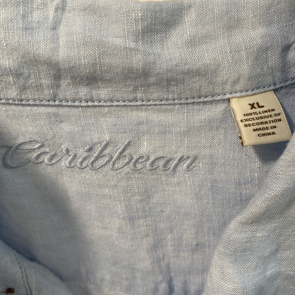 Caribbean Men's Linen Pale Blue Embroidered Button Up Shirt Sz‎ XL - Picture 6 of 10